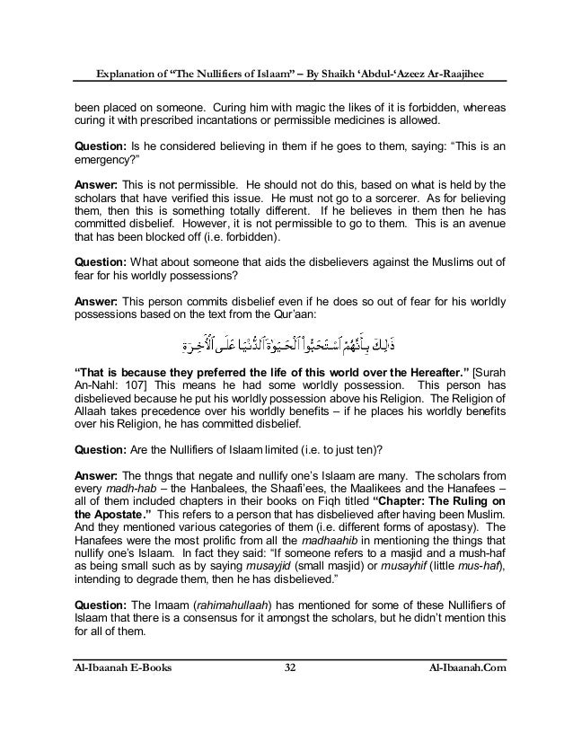 Nullifiers Of Islam With English Translation. Pdf